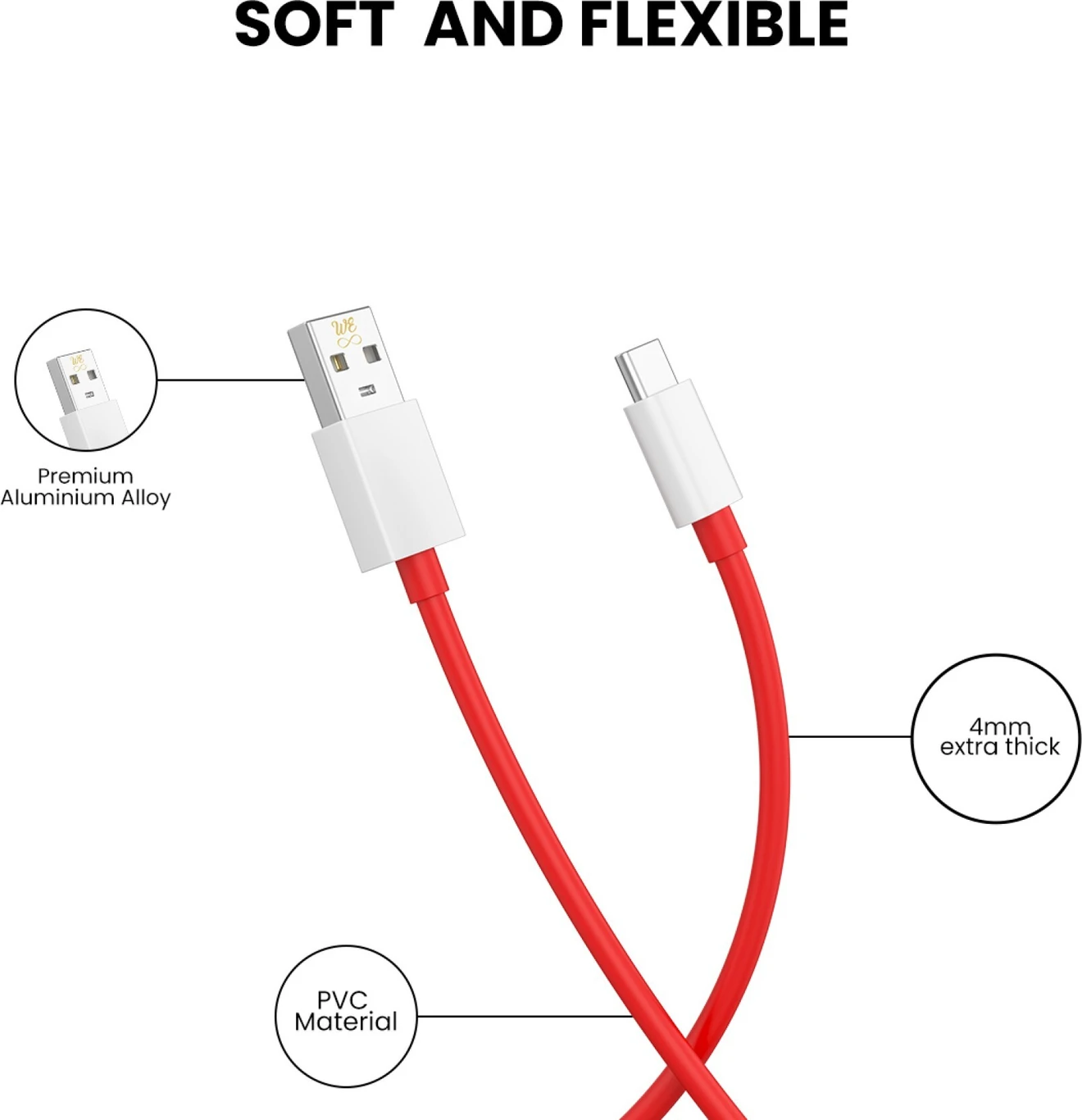 65W ROYAL RED Type-C Data Cable (Model: DC-007)