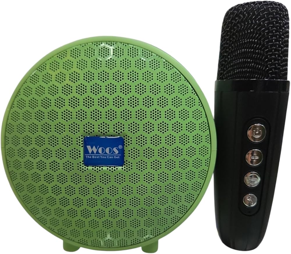 WOOS WS-91M Wireless Karaoke Speaker with Microphone, 10 Watt, RGB Light Effect, Green