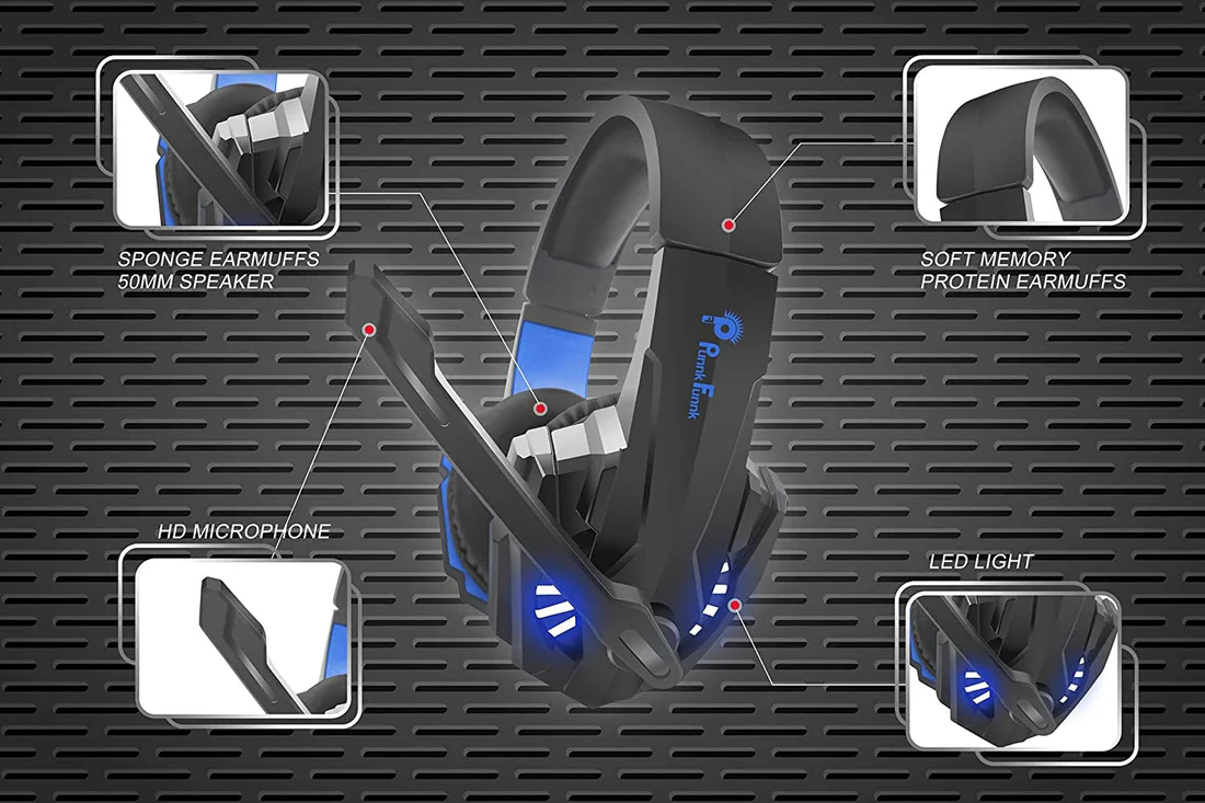 Punnkfunnk K20 Gaming Wired Over Ear Gaming Headphones With Mic, Compatible With Ps4, Xbox One, Nintendo Switch, Pc, Mac, Laptop, Black