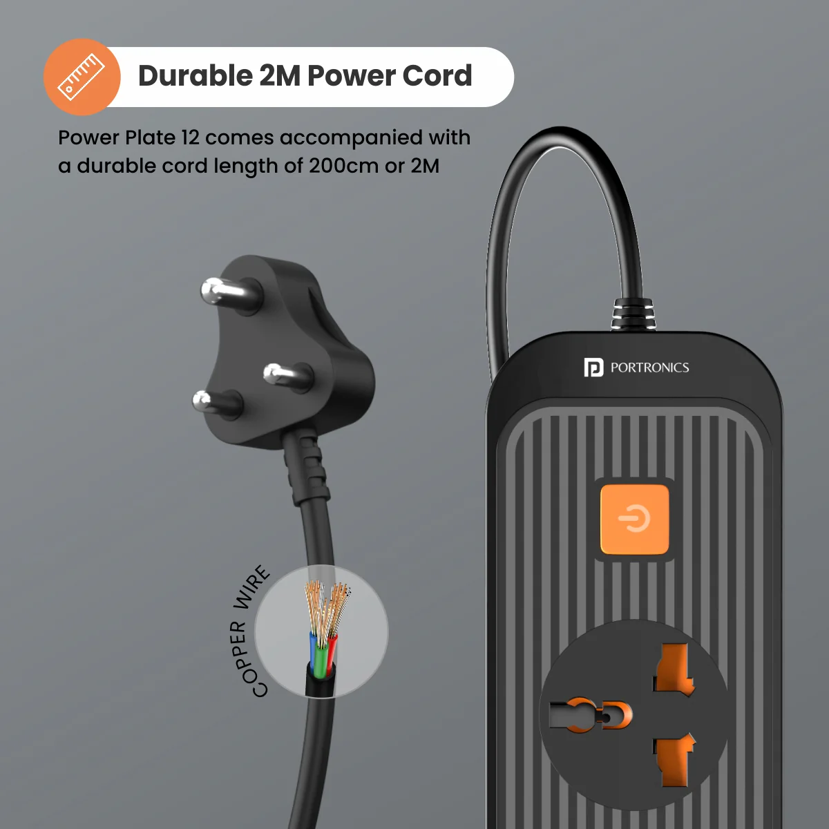 Portronics Power Plate 12 Multi Plug 1500W 4  Socket Extension Boards (Black, 2 m)