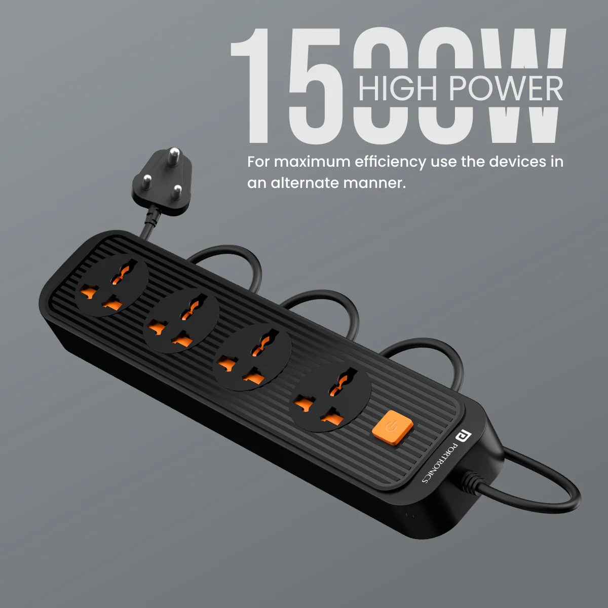 Portronics Power Plate 12 Multi Plug 1500W 4  Socket Extension Boards (Black, 2 m)