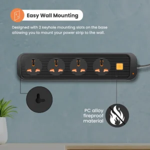 Portronics Power Plate 12 Multi Plug 1500W 4 Socket Extension Boards (Black, 2 m)