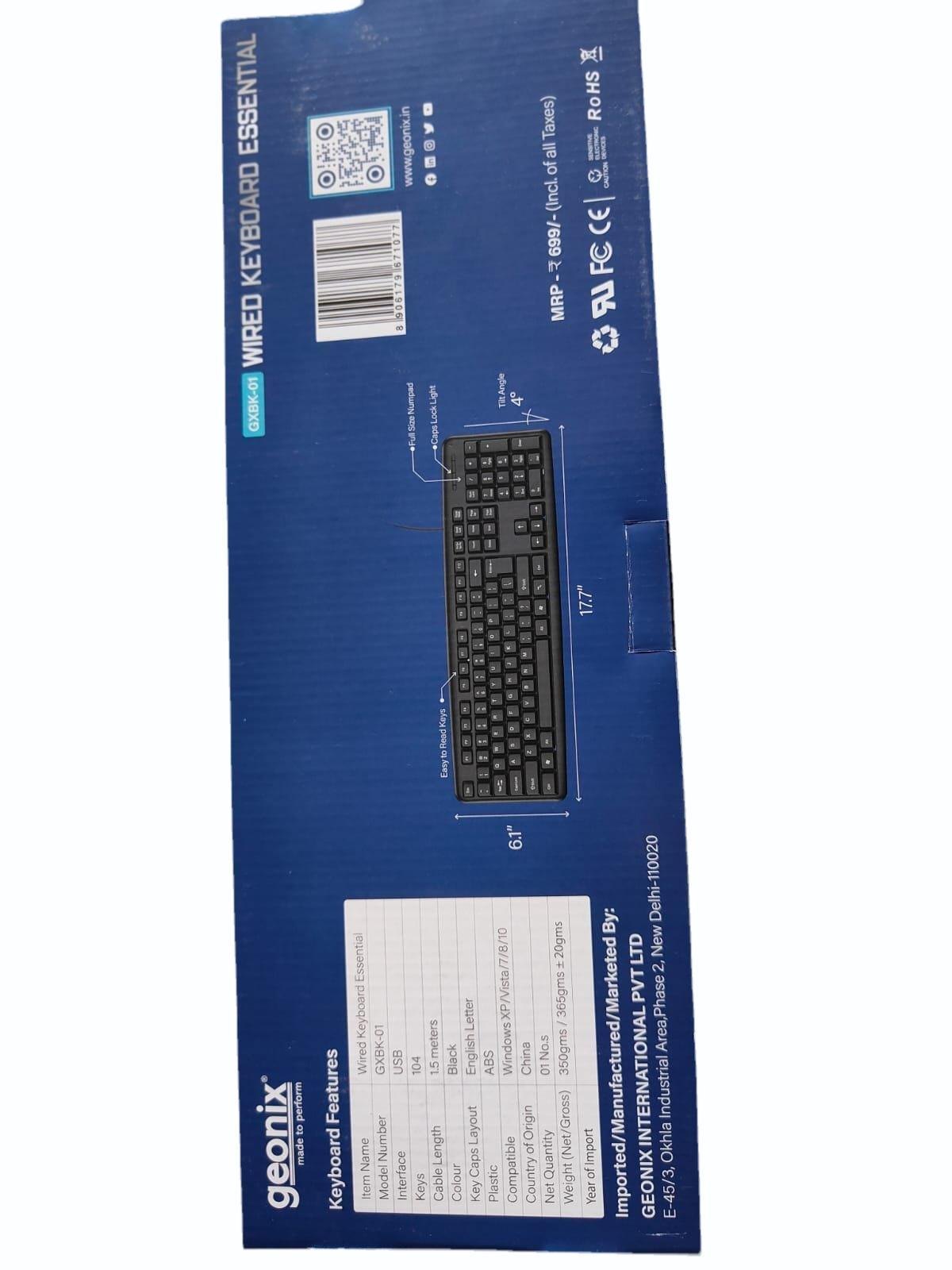GEONIX GXBK-01 Wired USB Standard Laptop Keyboard Compatible with Desktop, Laptop, Tablet (Black)